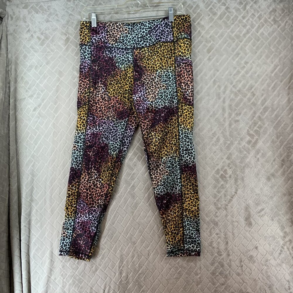 Pro Player  Leggings Womens Large Colorful Leopard Print Cropped High Rise Gym